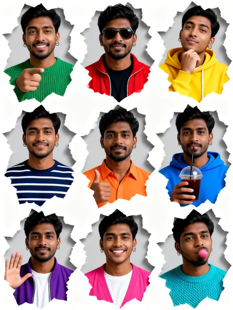 A 3x3 Grid of Expressive Men image