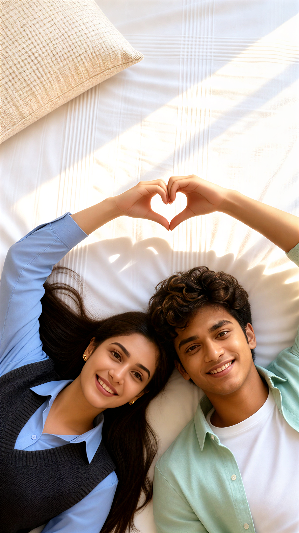 Making a heart shape while lying in bed image