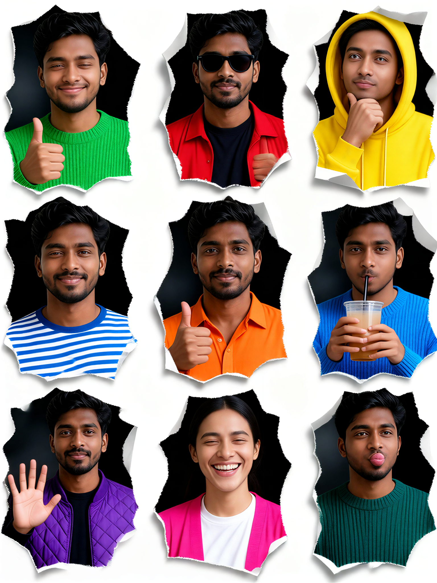 A 3x3 Grid of Expressive Men image