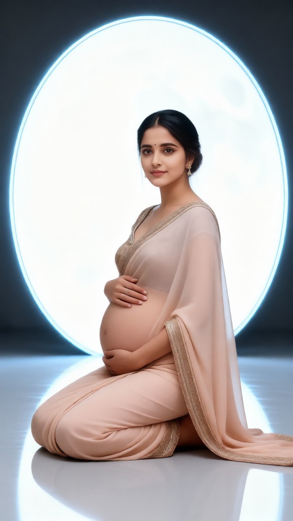 Pregnant Woman Solo: Moonlit Side Profile image