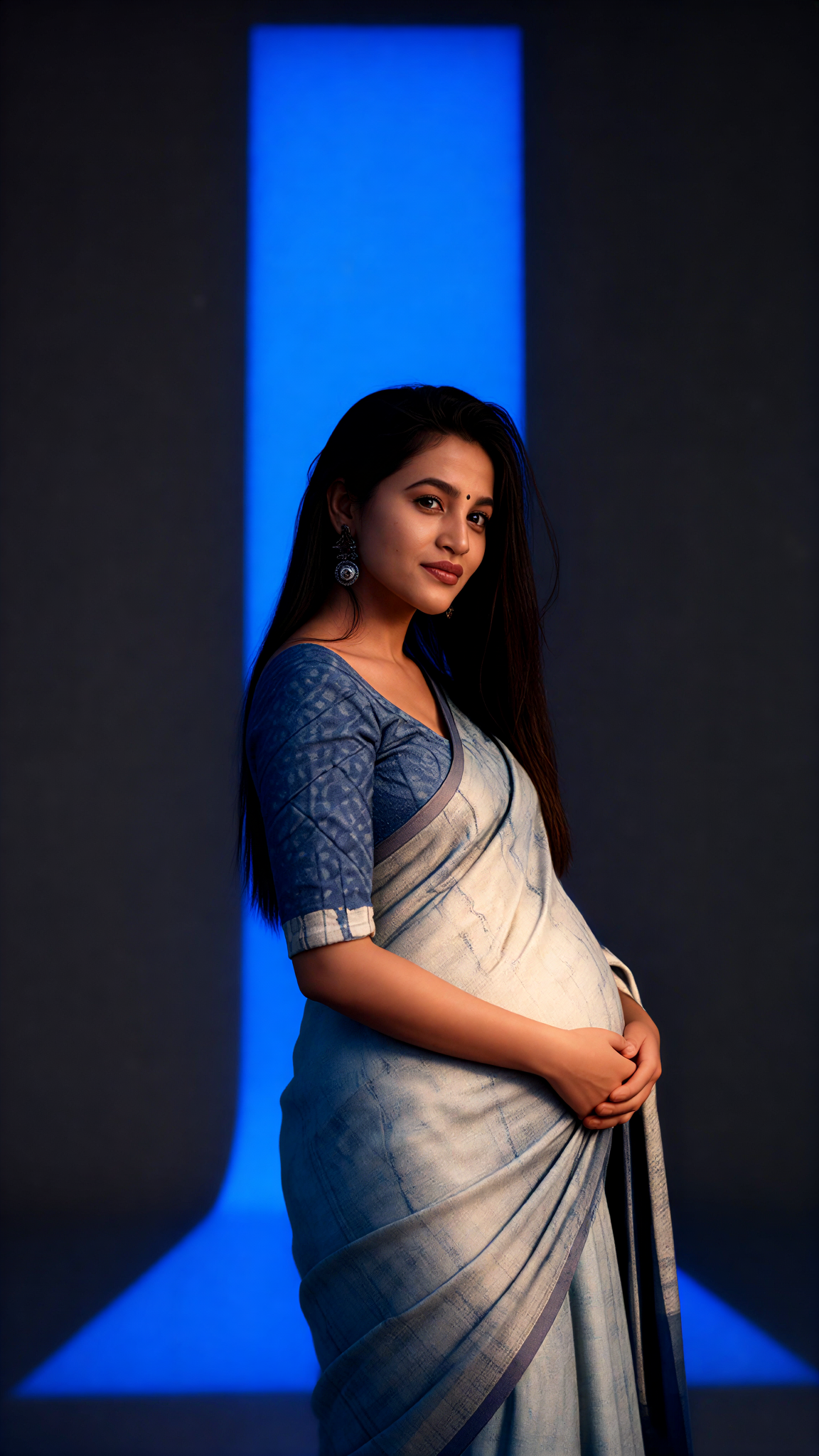 Pregnant Woman Solo: Blue Light Beam Portrait image