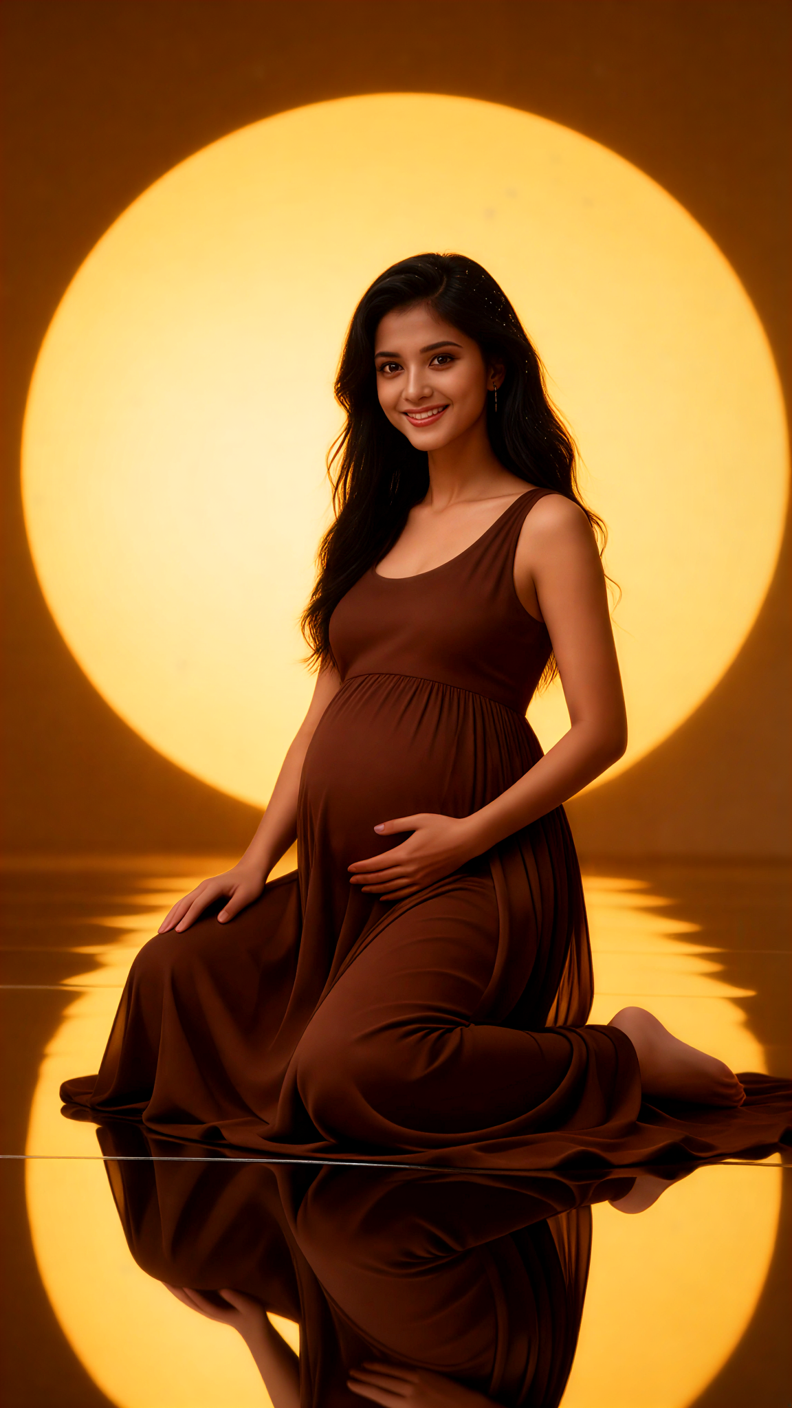 Pregnant Woman Solo: Chocolate Gold Gown Portrait image