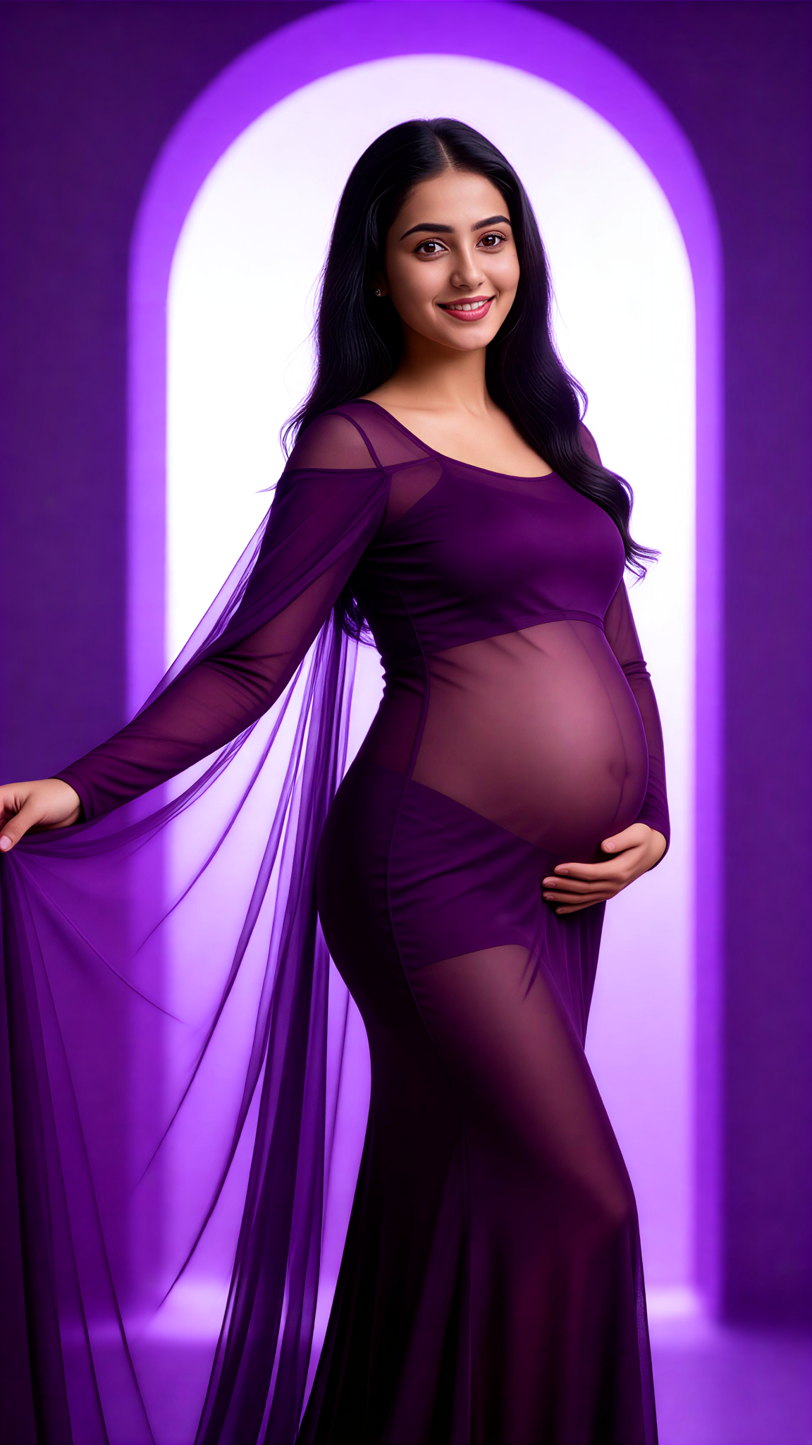 Pregnant Woman Solo: Plum Draped Gown Portrait image