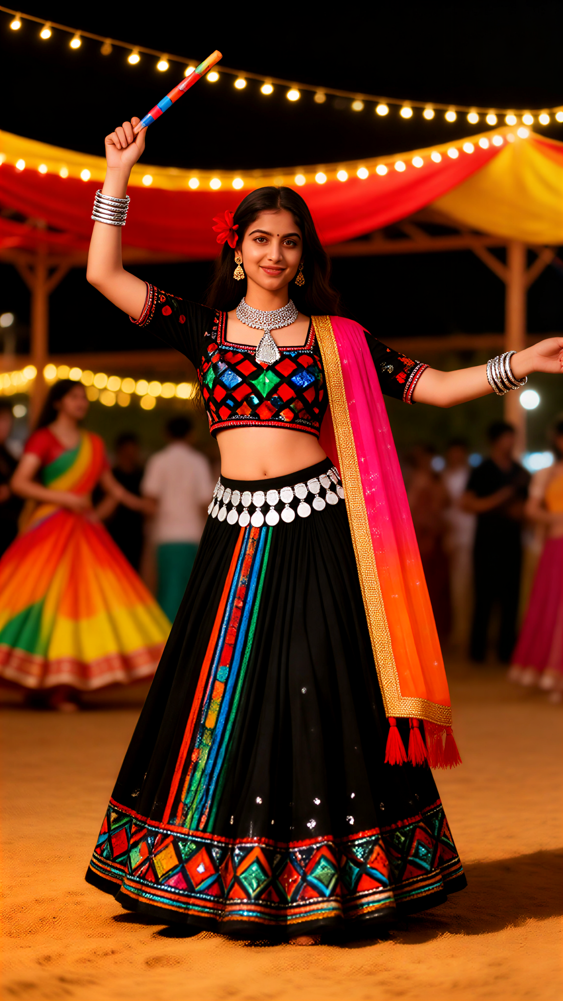 Tanzen in roten Sarees während Navaratri image