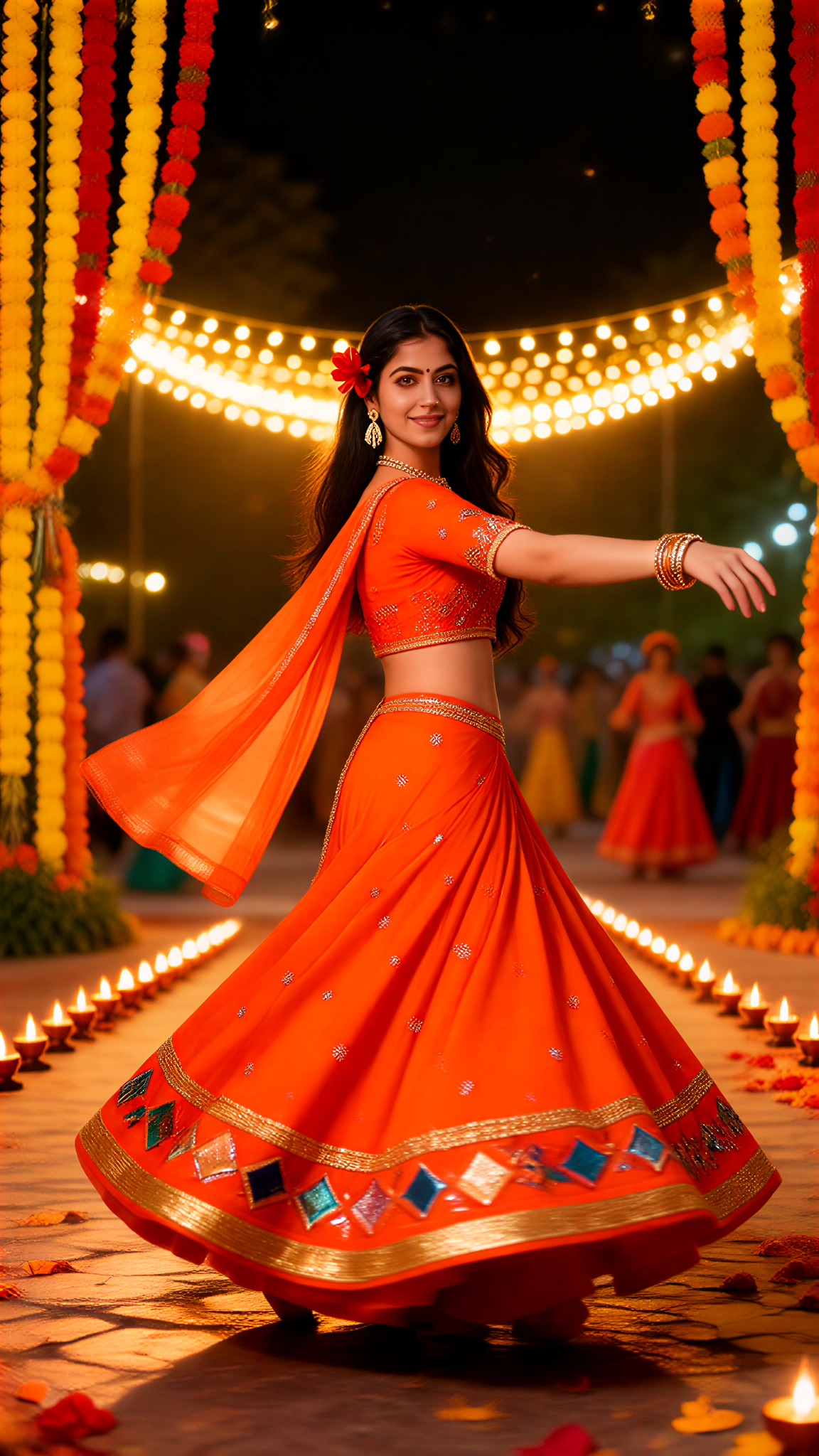 Tanzen in roten Sarees während Navaratri image