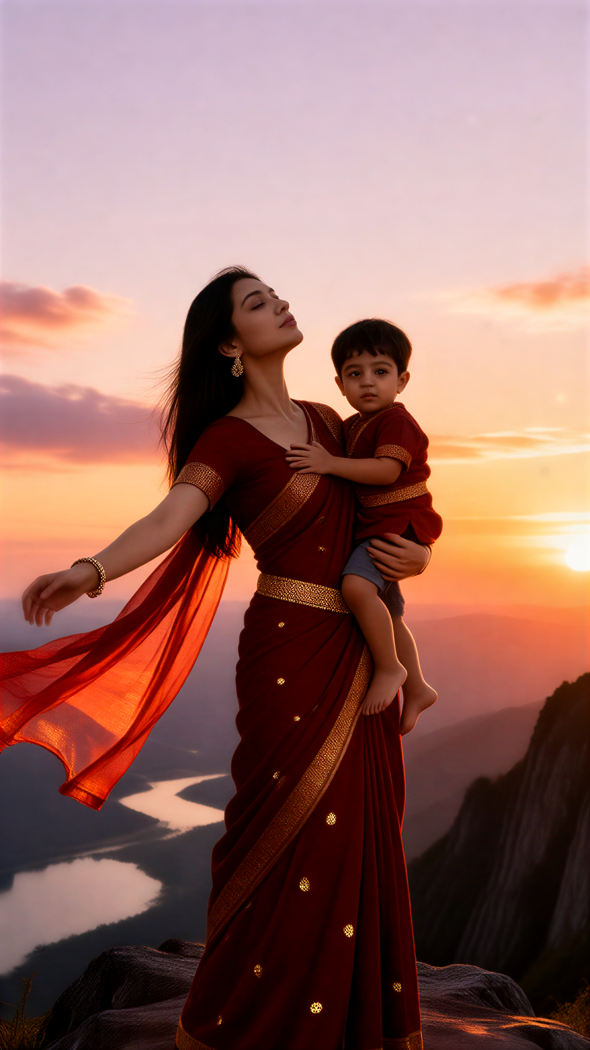 Multicolored Saris in the Sunset image