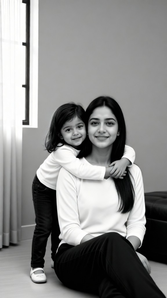 Mother-Daughter Photo in Black-and-White Shirts image