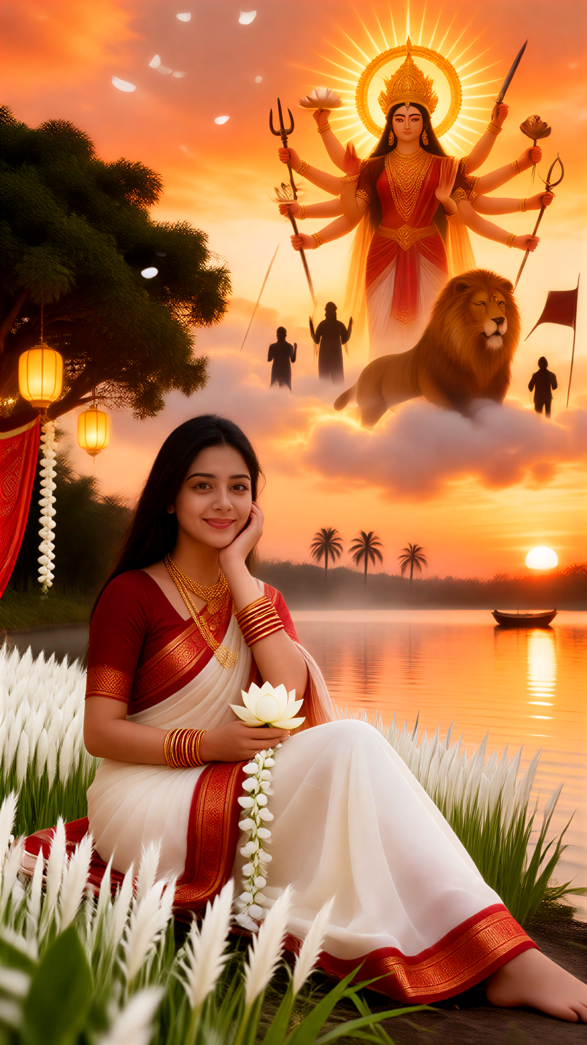Welcoming the Goddess at the Riverbank at Sunset image