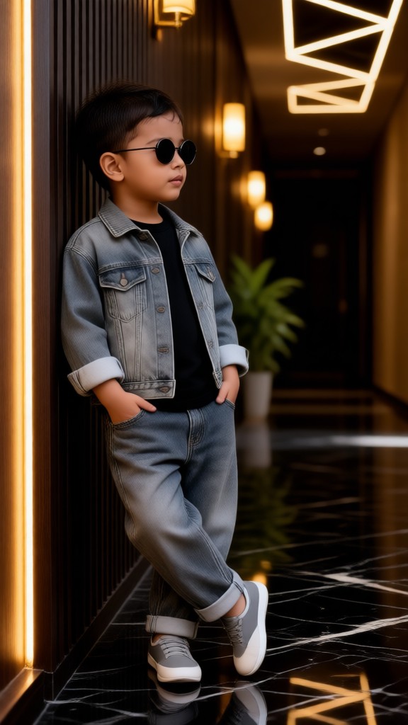 A guy wearing sunglasses poses against a wall for a photo shoot image
