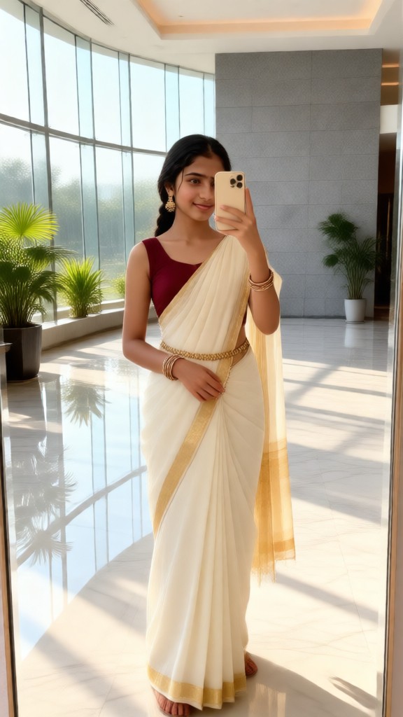 Spiegel-Selfie in einem traditionellen Saree image