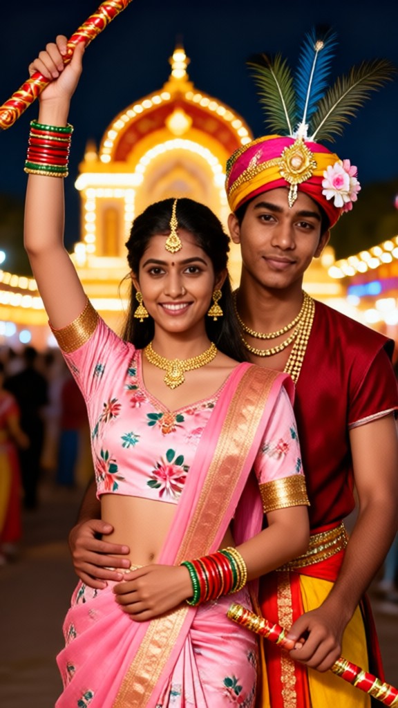Bailando en un saree rosa durante Navaratri image