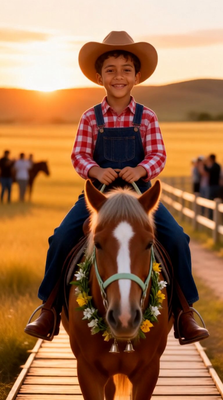 Strohhut Babys reiten ein Pferd image
