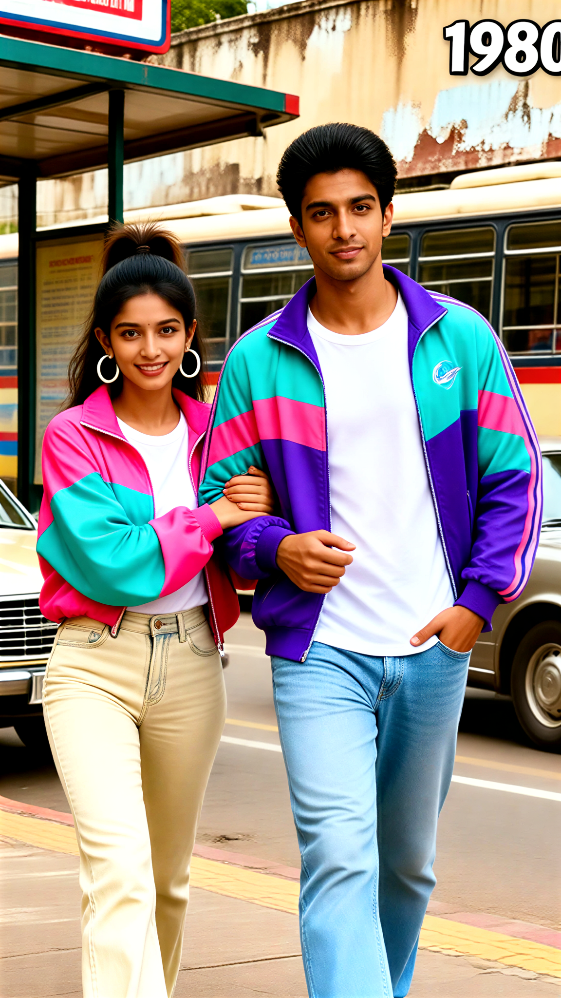 1980er Jahre Paar: Pink und Blue Street Fashion image