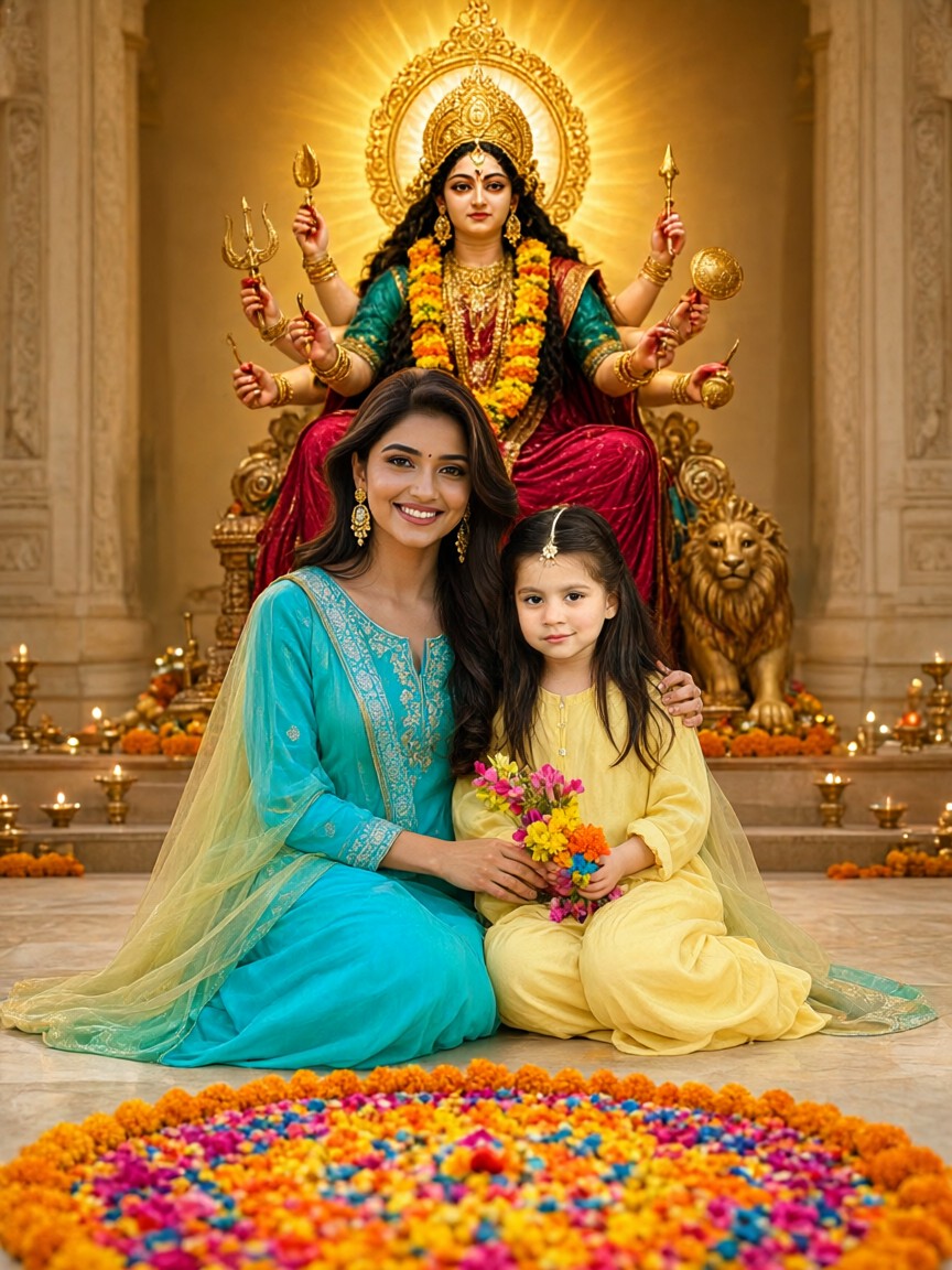 Navratri Mother and Child Rangoli image
