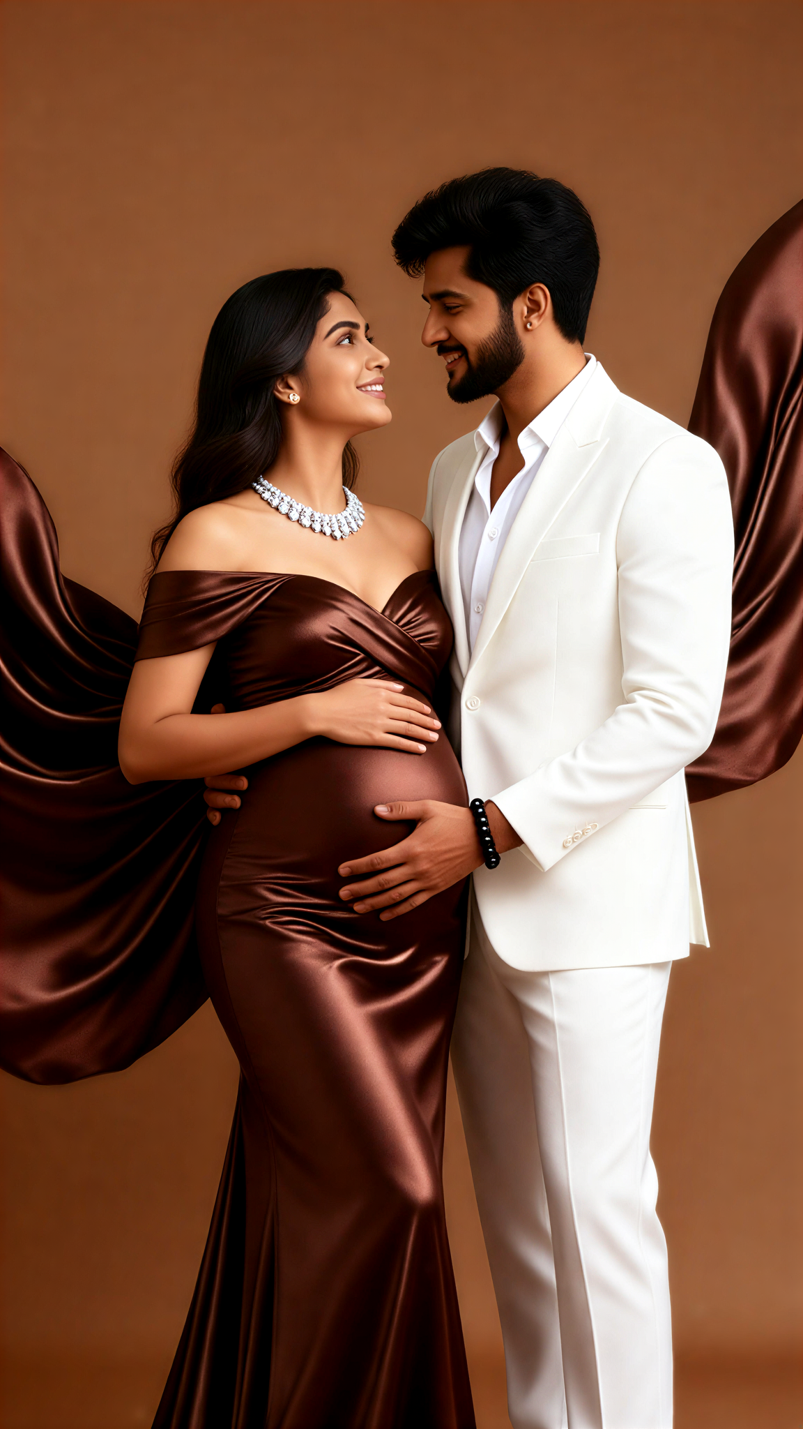 Brown-themed couple maternity photos image
