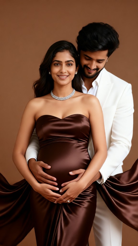 Brown-themed couple maternity photos image