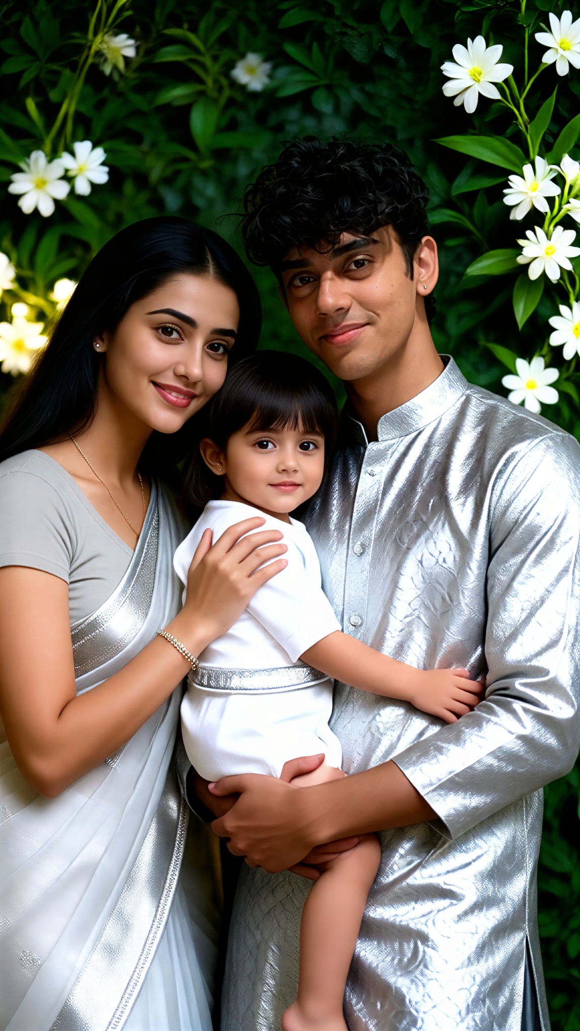 Mom in a Sari: Leaning on Dad and Child image