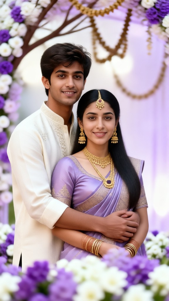 Couples’ photoshoot with a purple theme image
