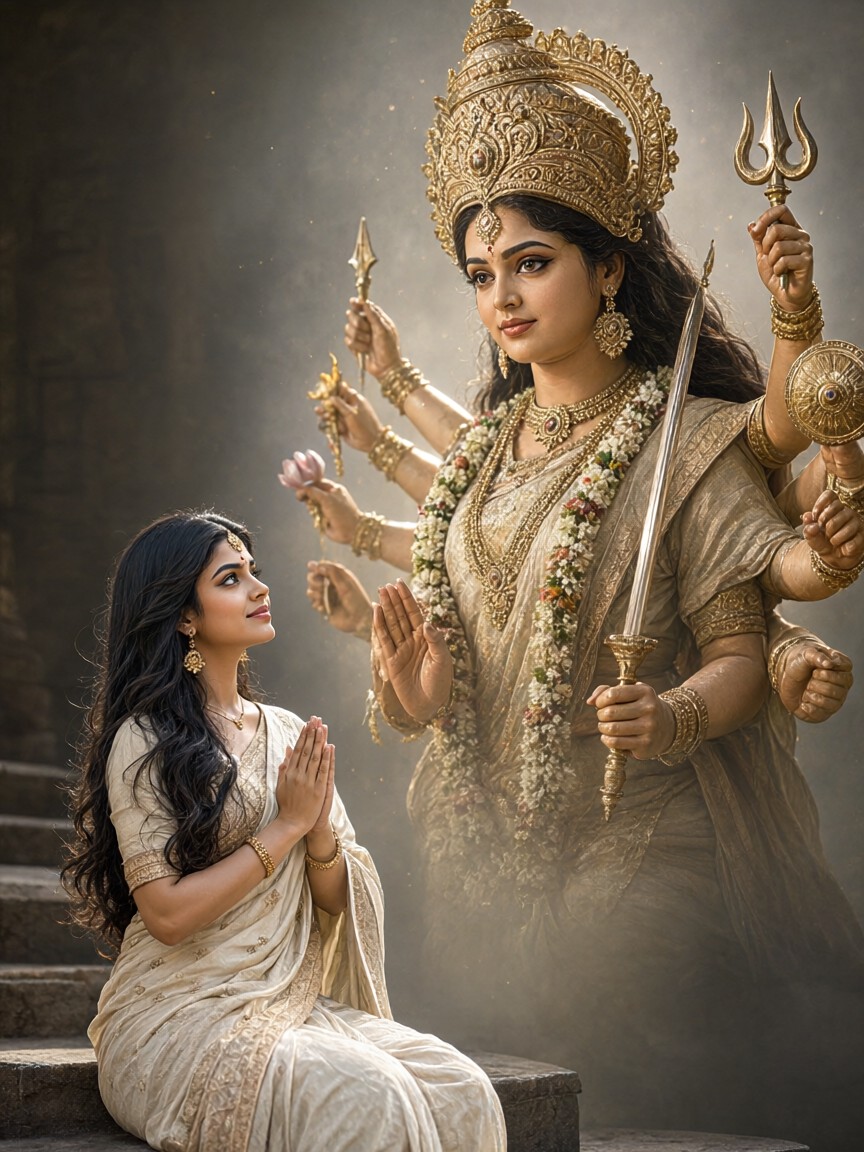 Navratri坐着祈祷 image