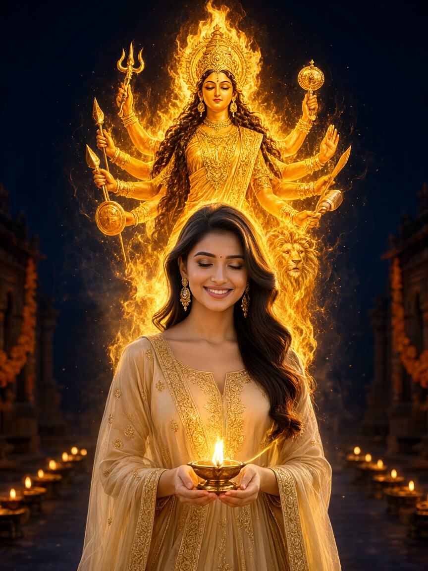 Navratri Lamp Flame Durga image