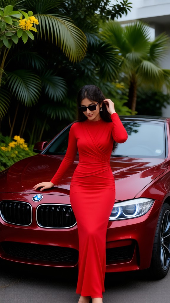 The Woman in Red and the Red BMW image