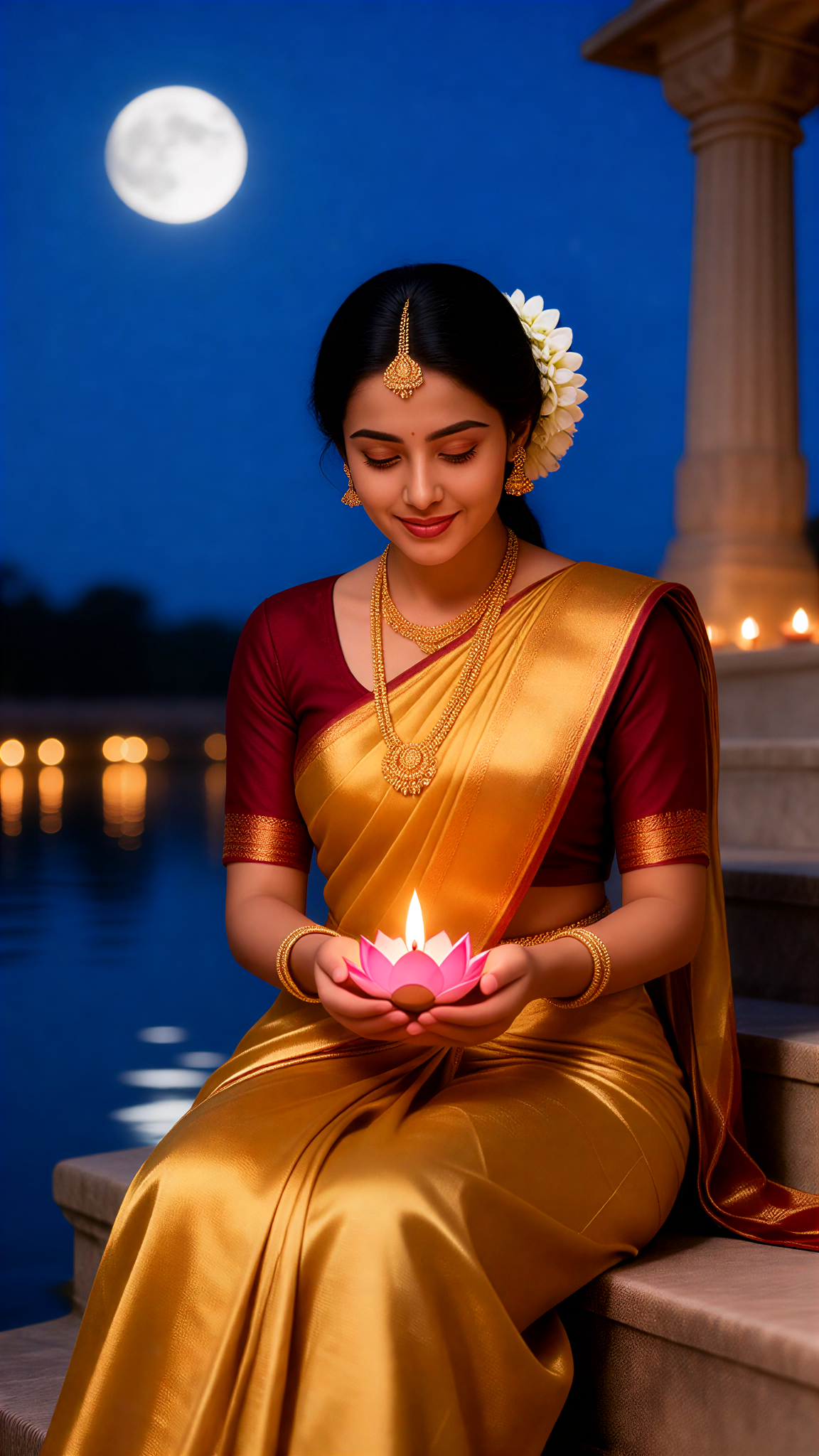 Navaratri Woman: Moonlit Lamp image