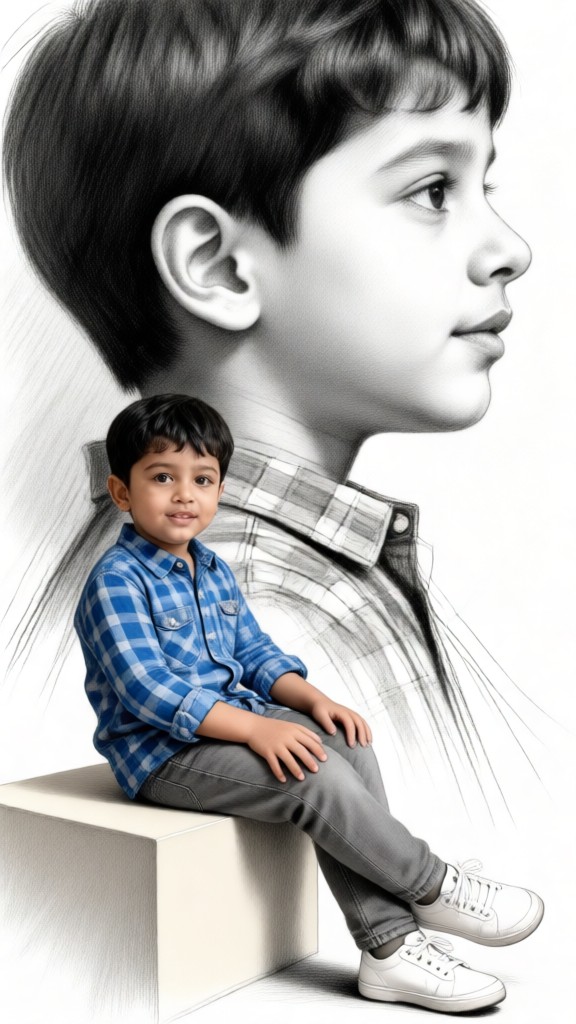Blue Checkered Shirt Baby Sketch image