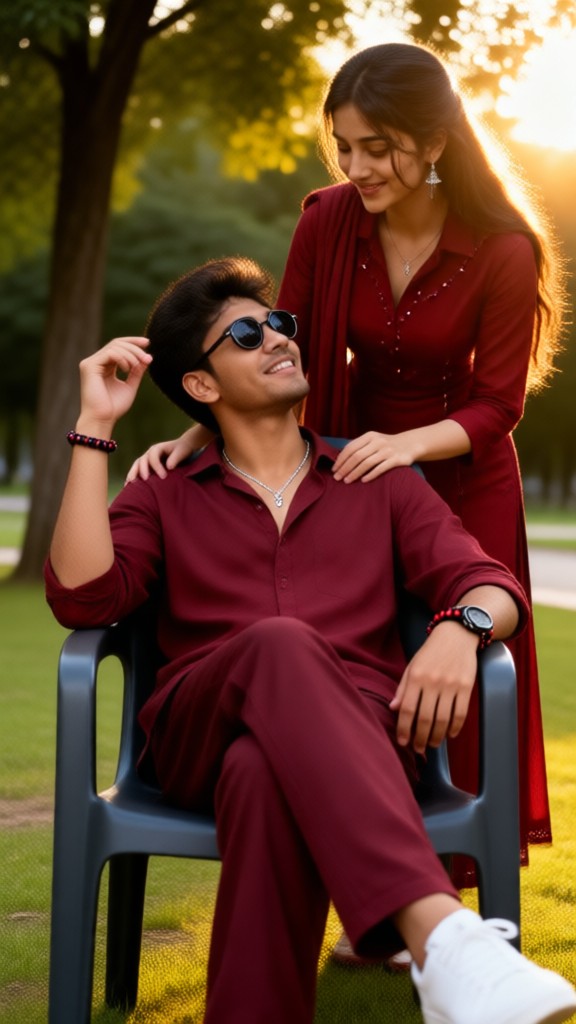 A Couple in Red on the Lawn image