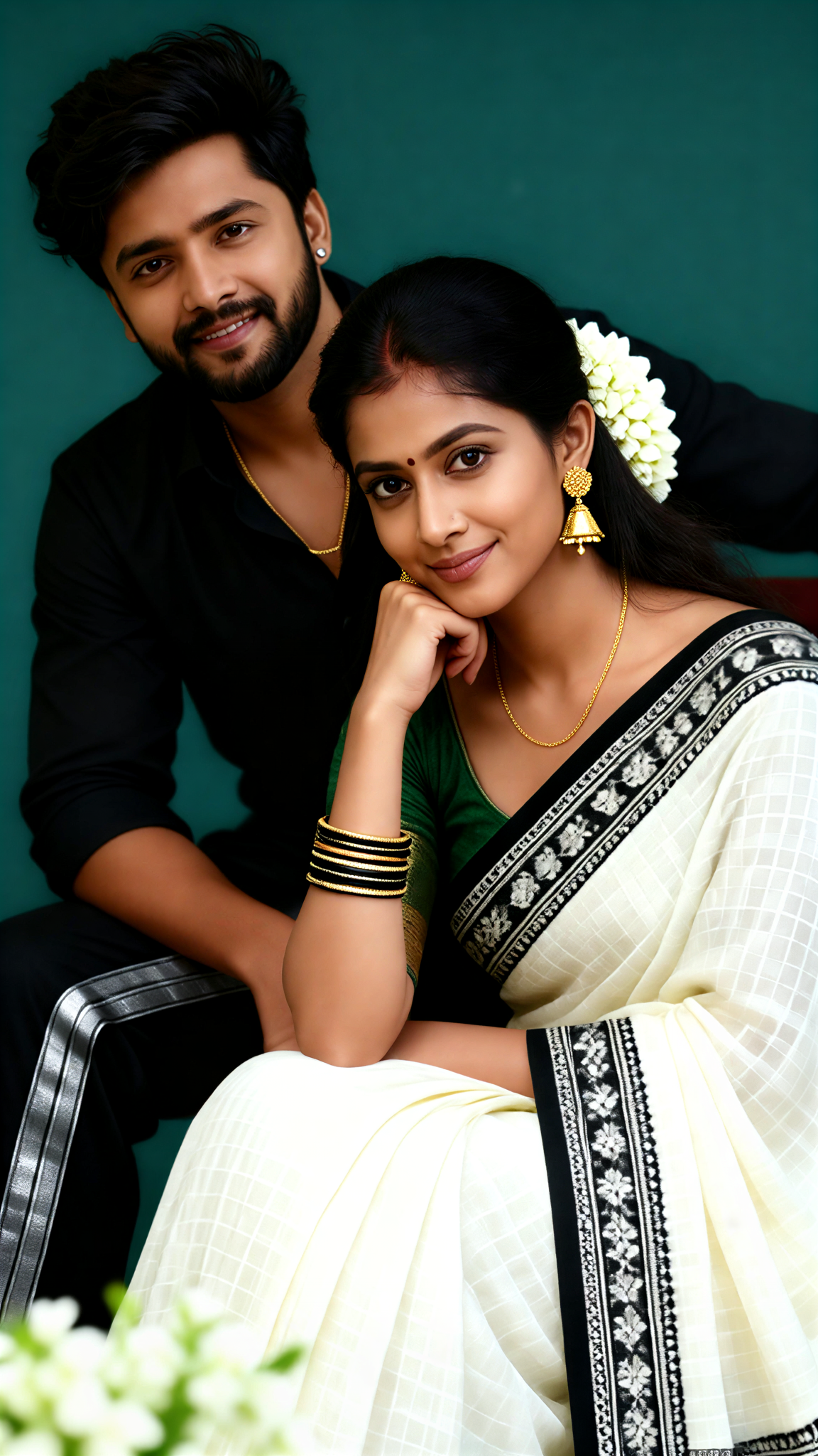 Black and white saree suit wedding photos image