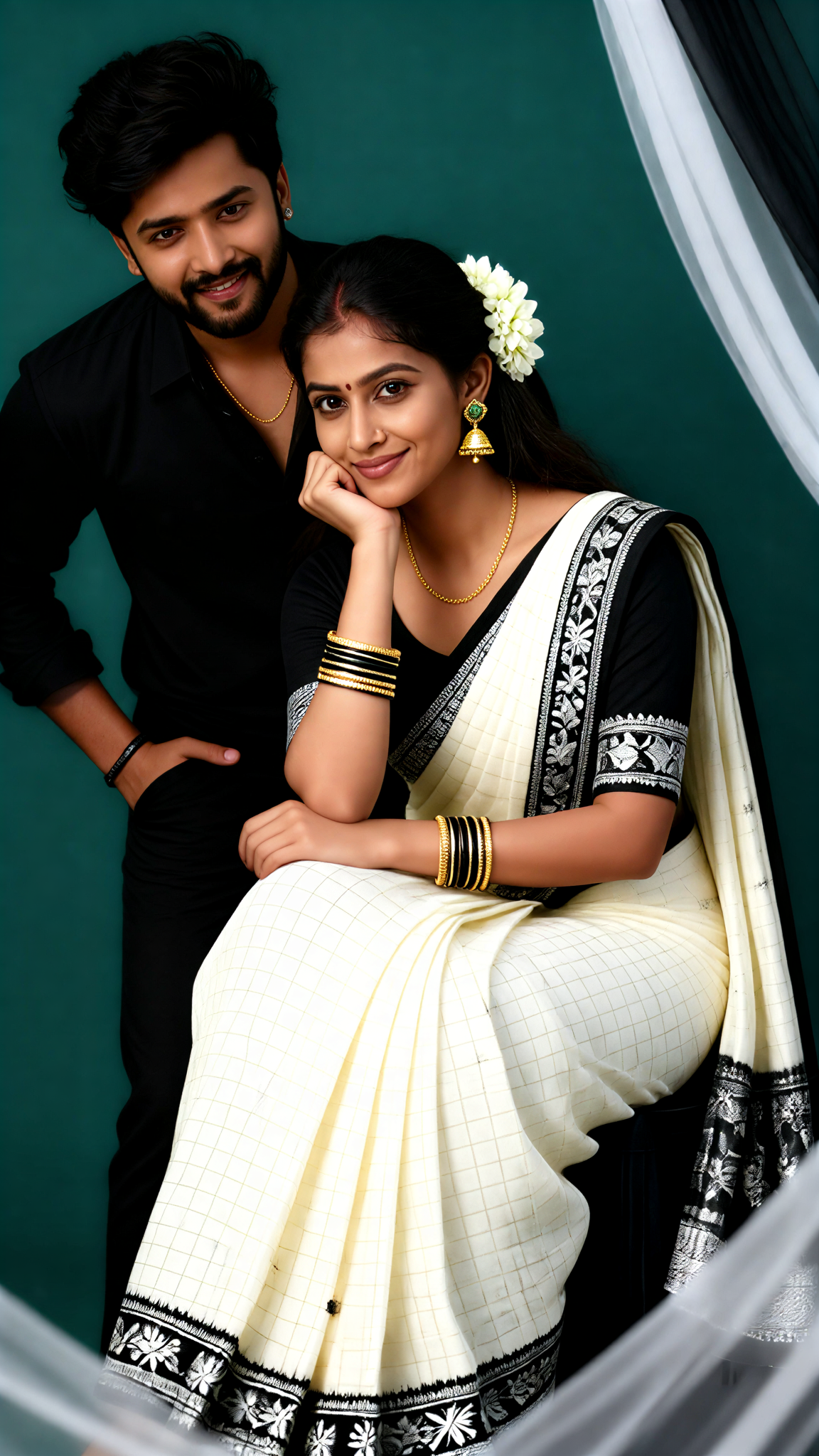 Black and white saree suit wedding photos image