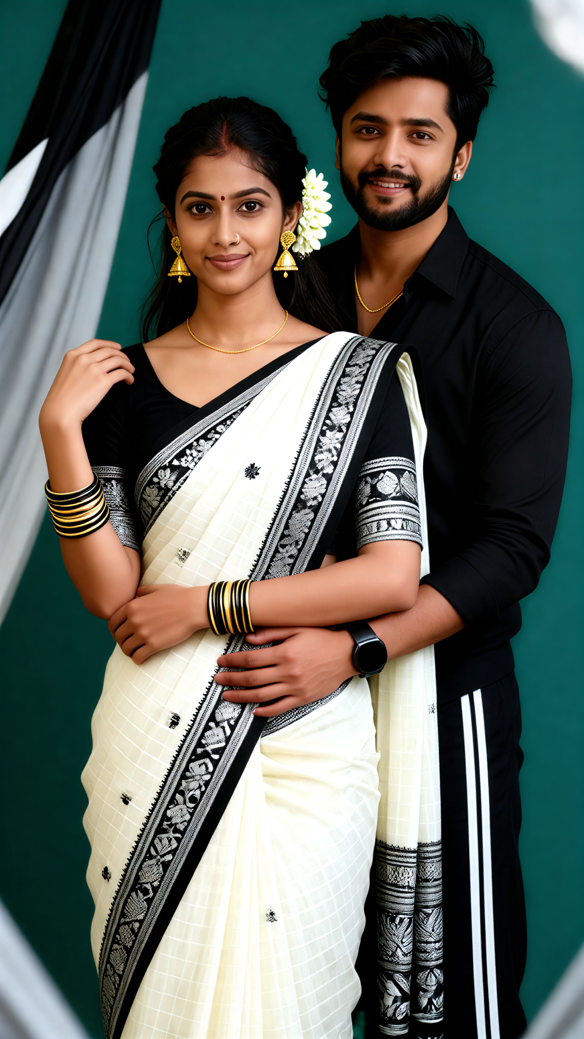 Black and white saree suit wedding photos image