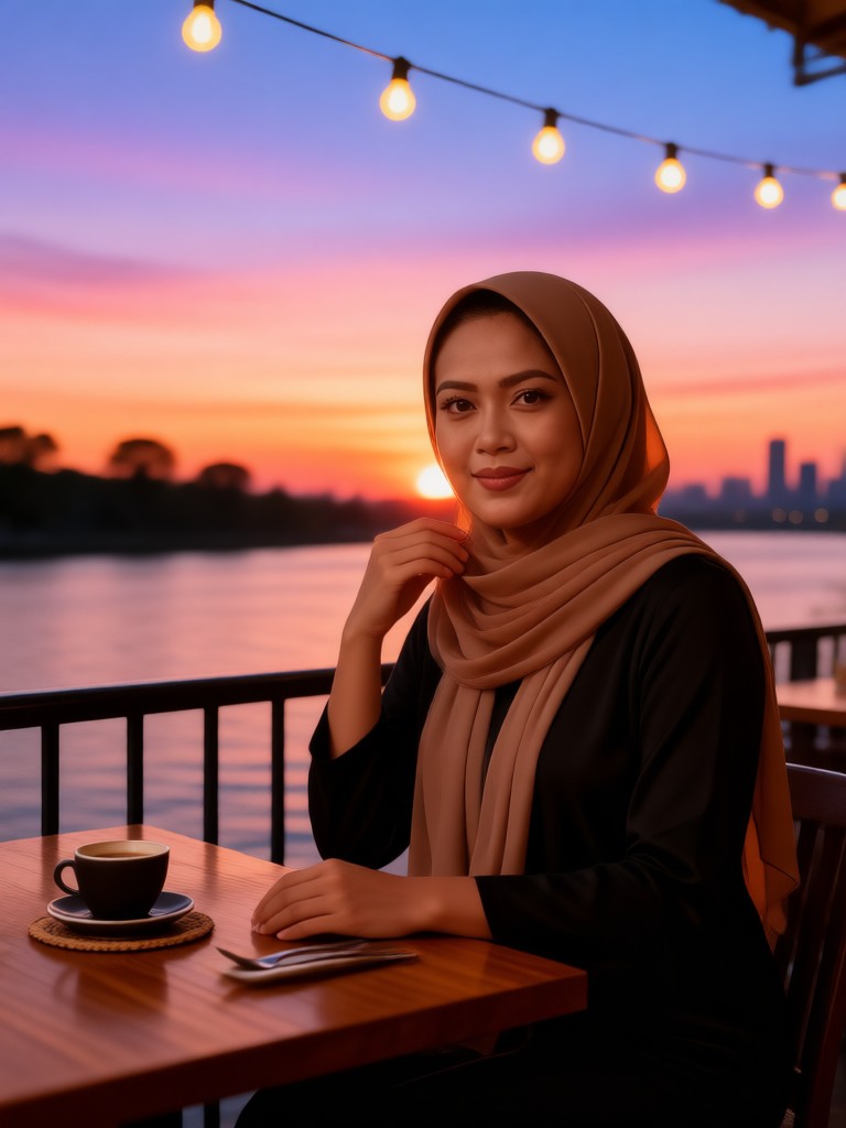 Hijab by the River Lights image