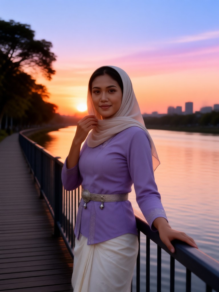 Adjusting Hijab at the Bridge image