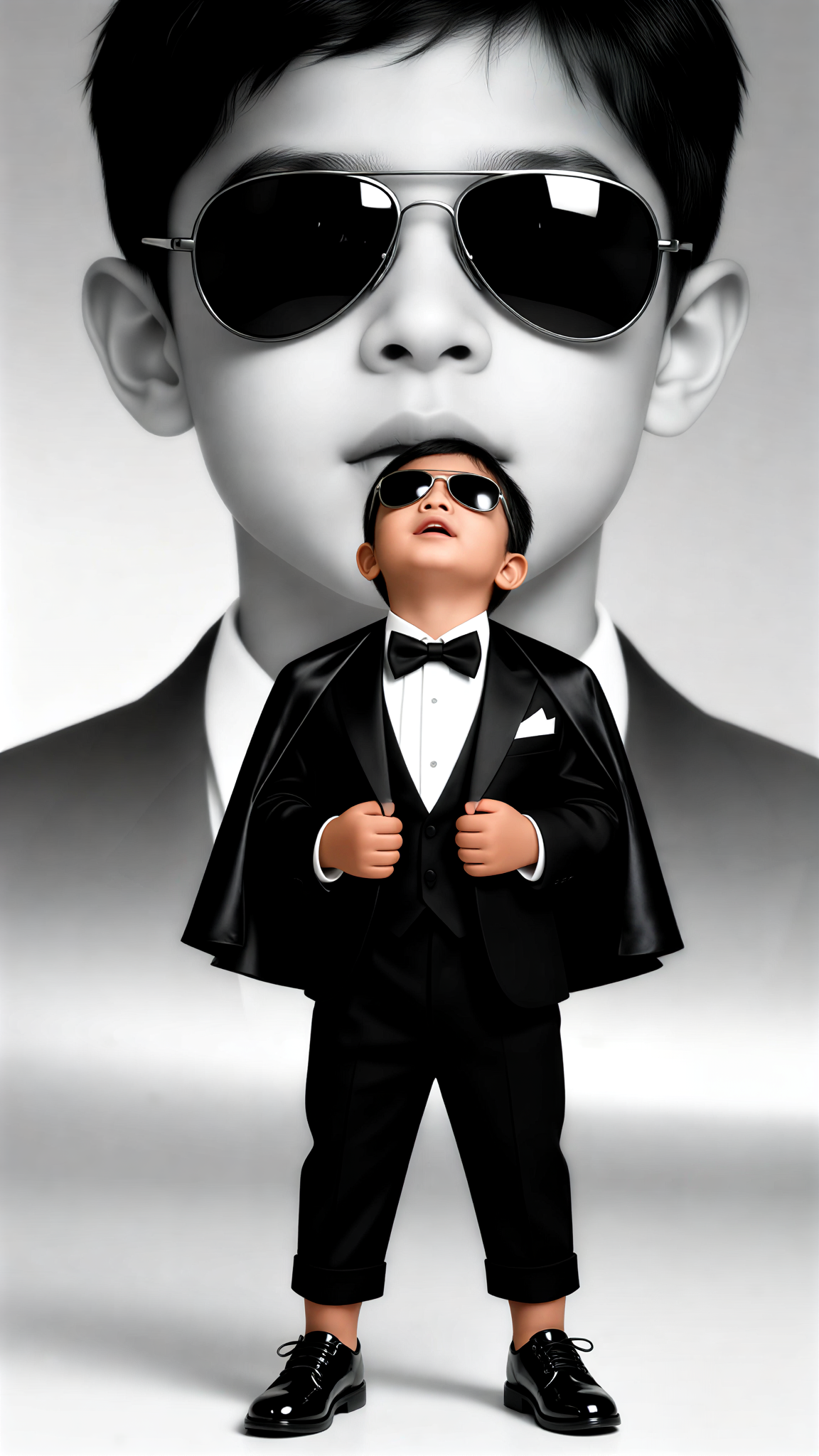 Black Tuxedo Boy Double Exposure image