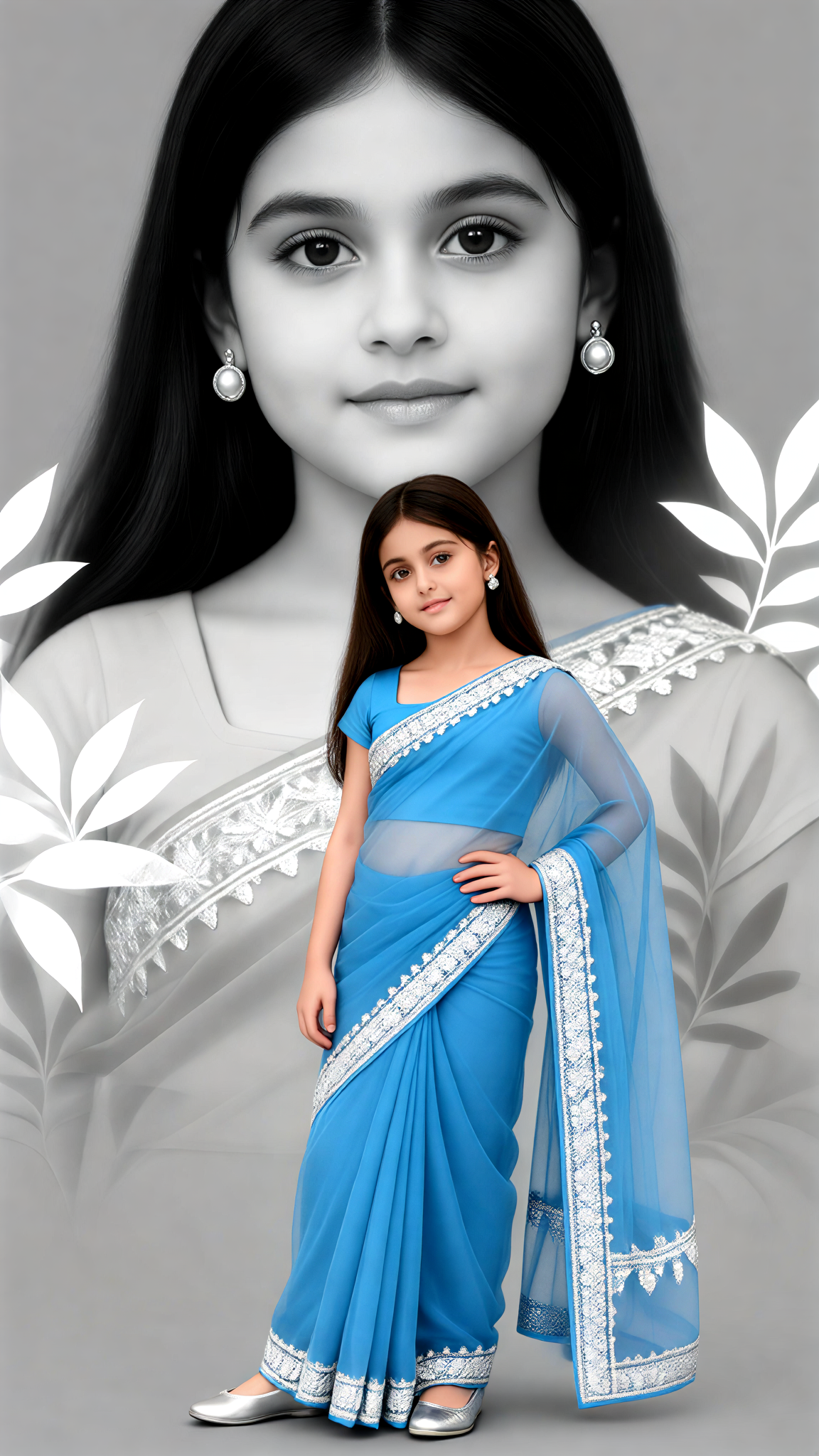 Powder Blue Sari Girl Double Exposure image