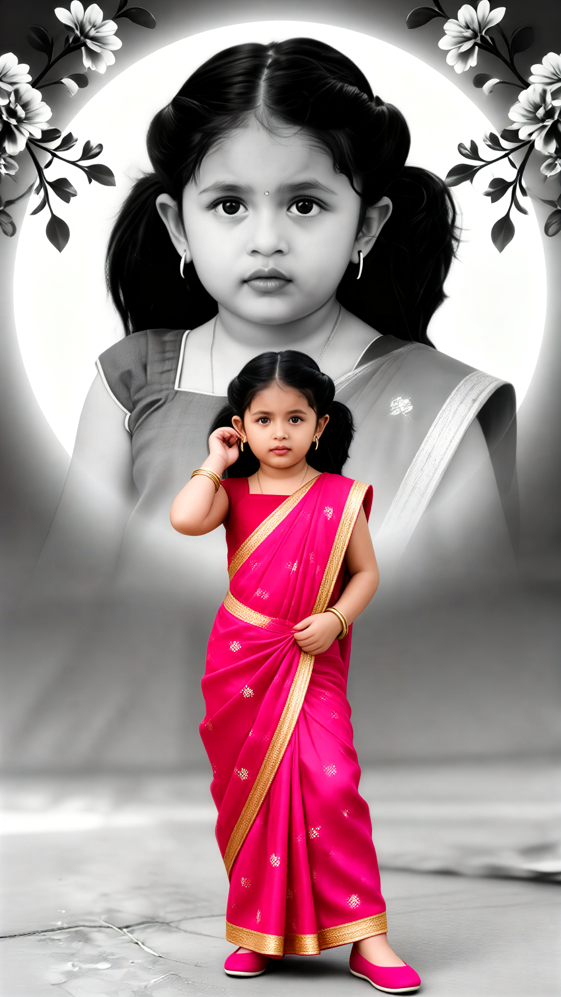 Rani Pink Sari Girl Double Exposure image