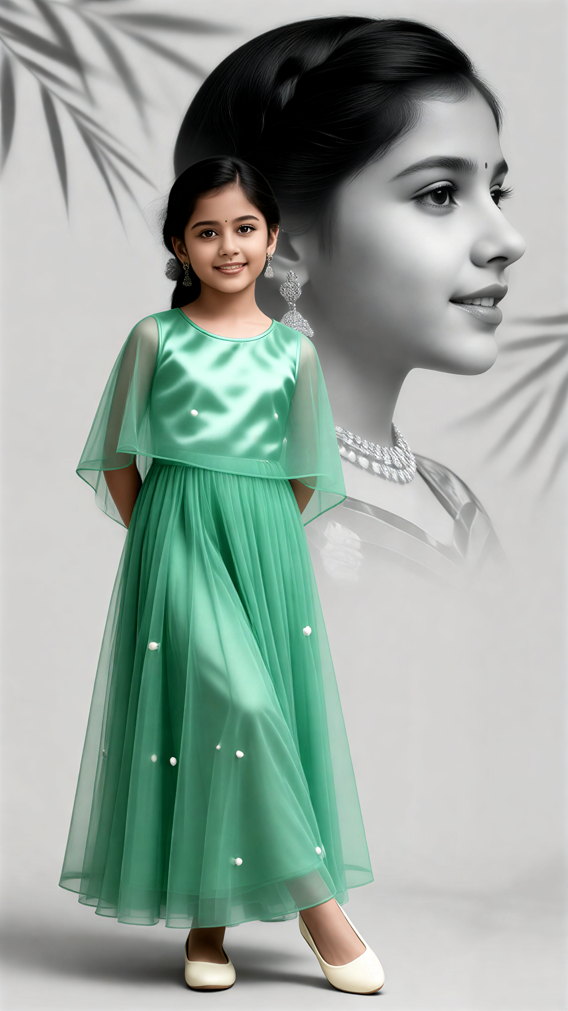 Sage Tulle Cape Girl Double Exposure image