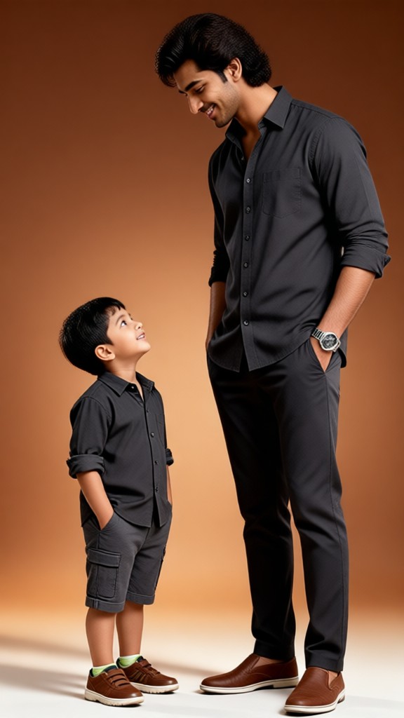 Father and Son in Stylish Dark Shirts image