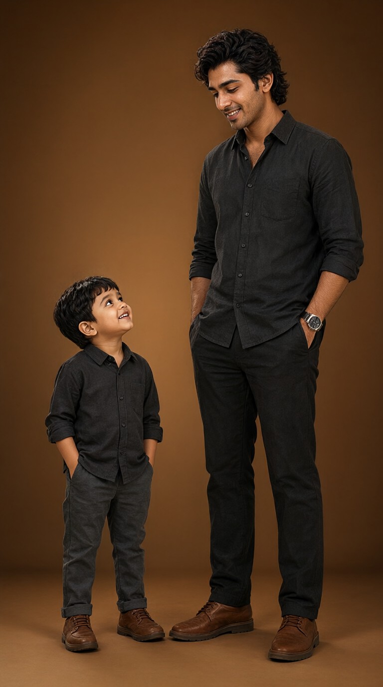 Father and Son in Stylish Dark Shirts image