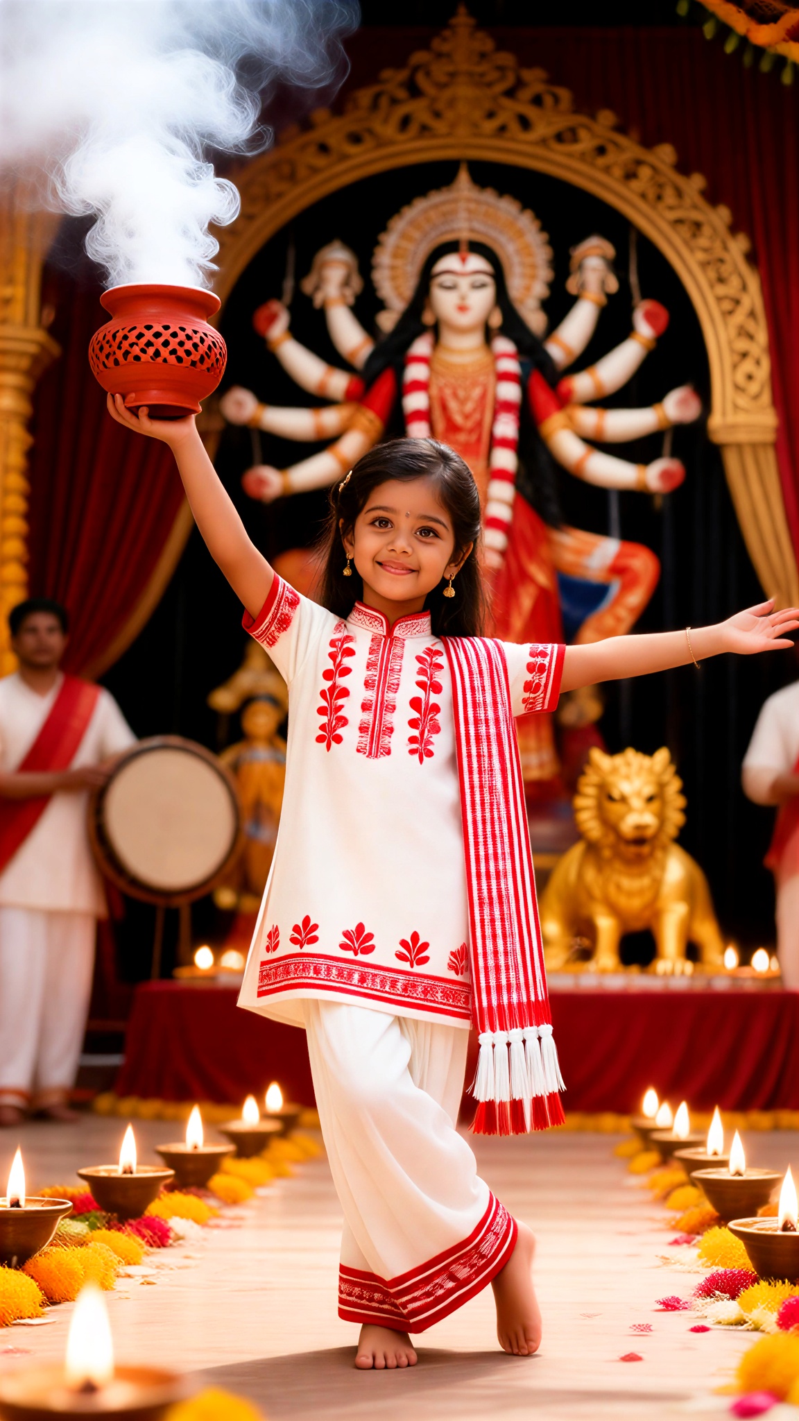 Baby offers incense and makes wishes during Navaratri image