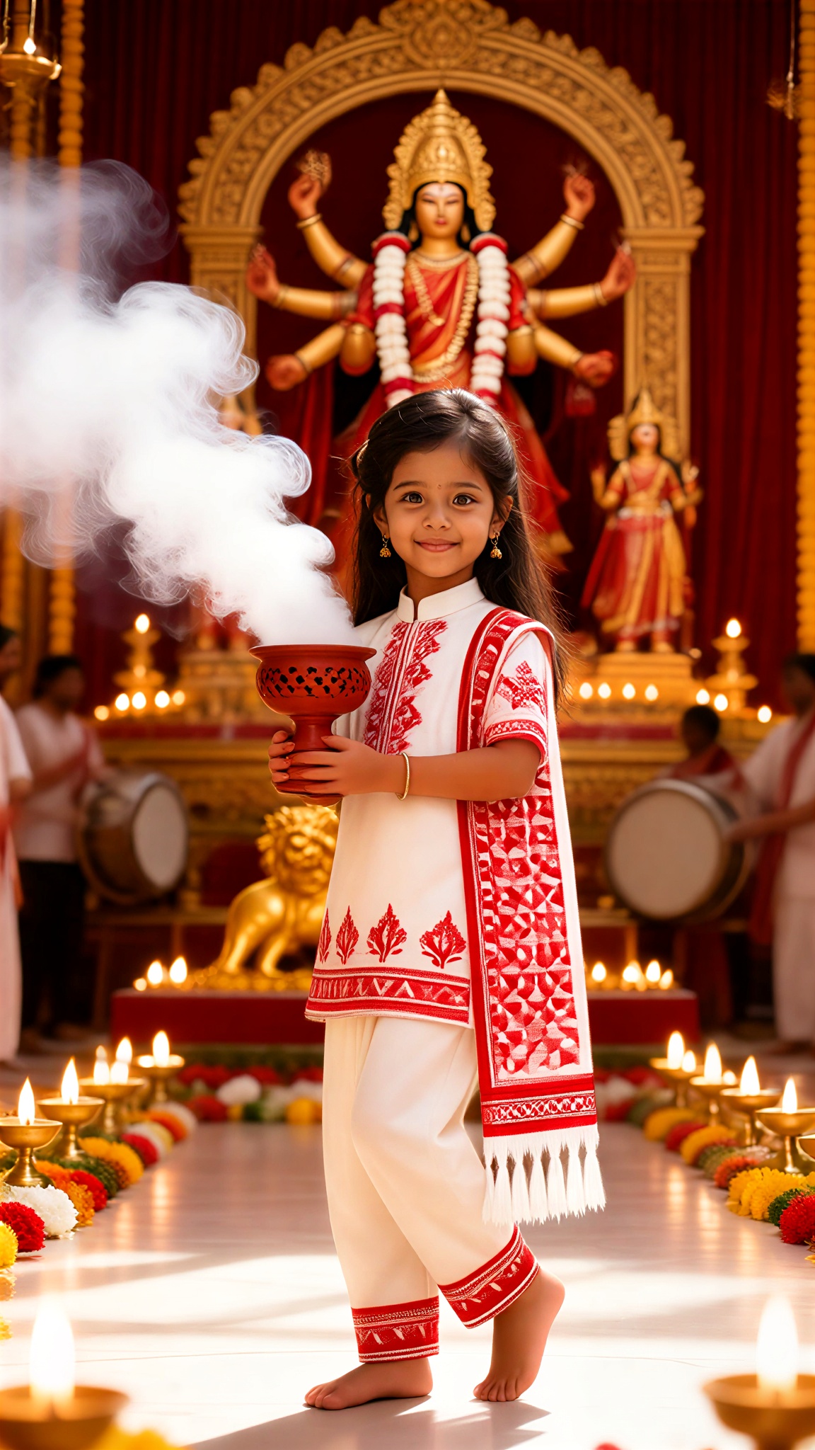 Baby offers incense and makes wishes during Navaratri image