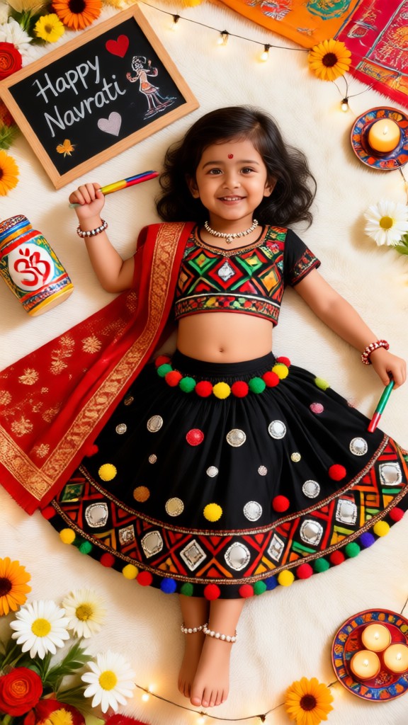 Navratri Baby Mädchen liegend nach unten image