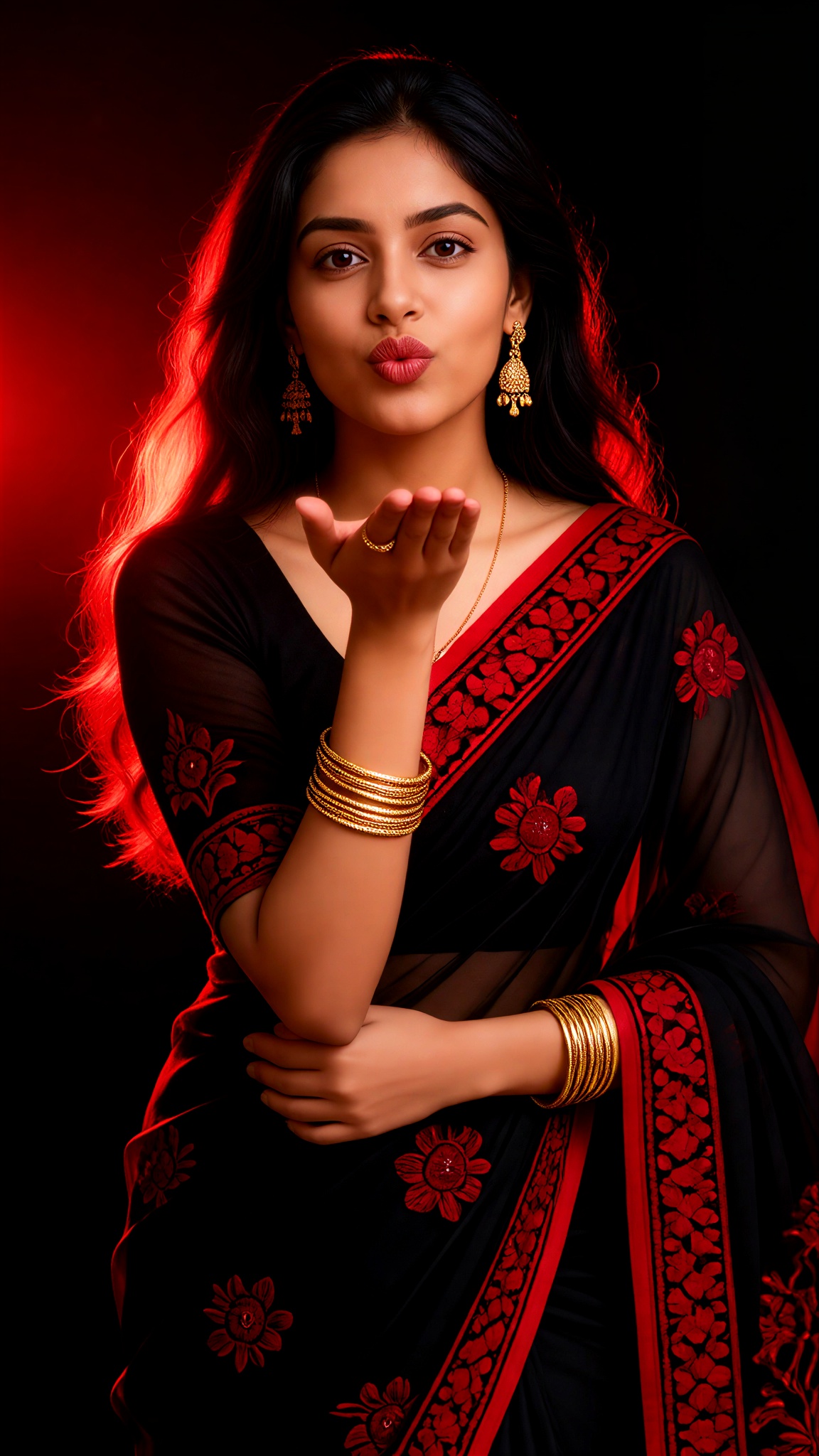 Portrait photography against a red backlit background image