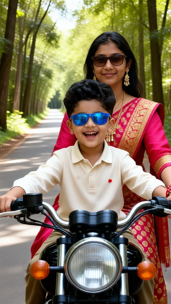 Mother-and-Son Sunglasses and Motorcycle image