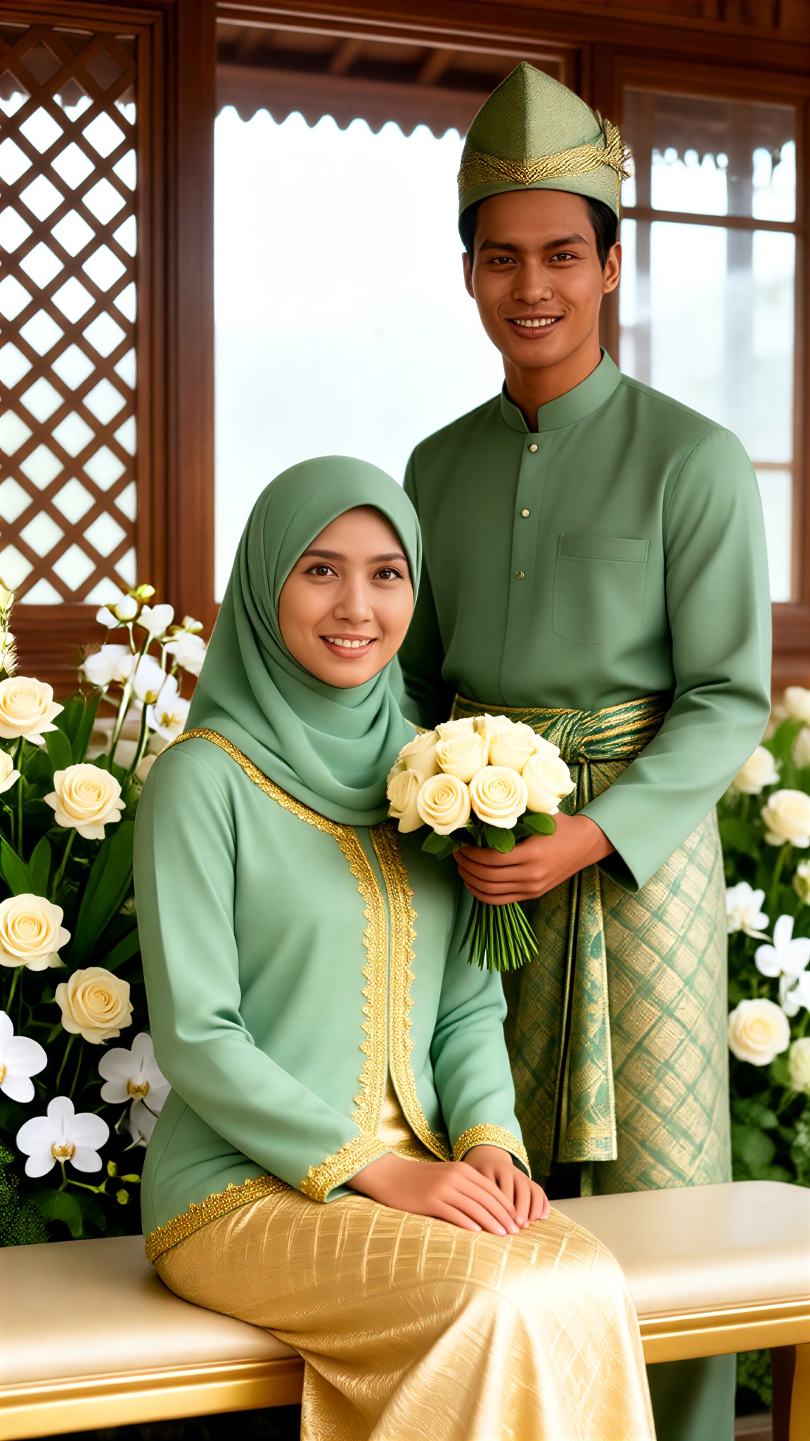 Indonesian Bugis Hijab Wedding Couple image