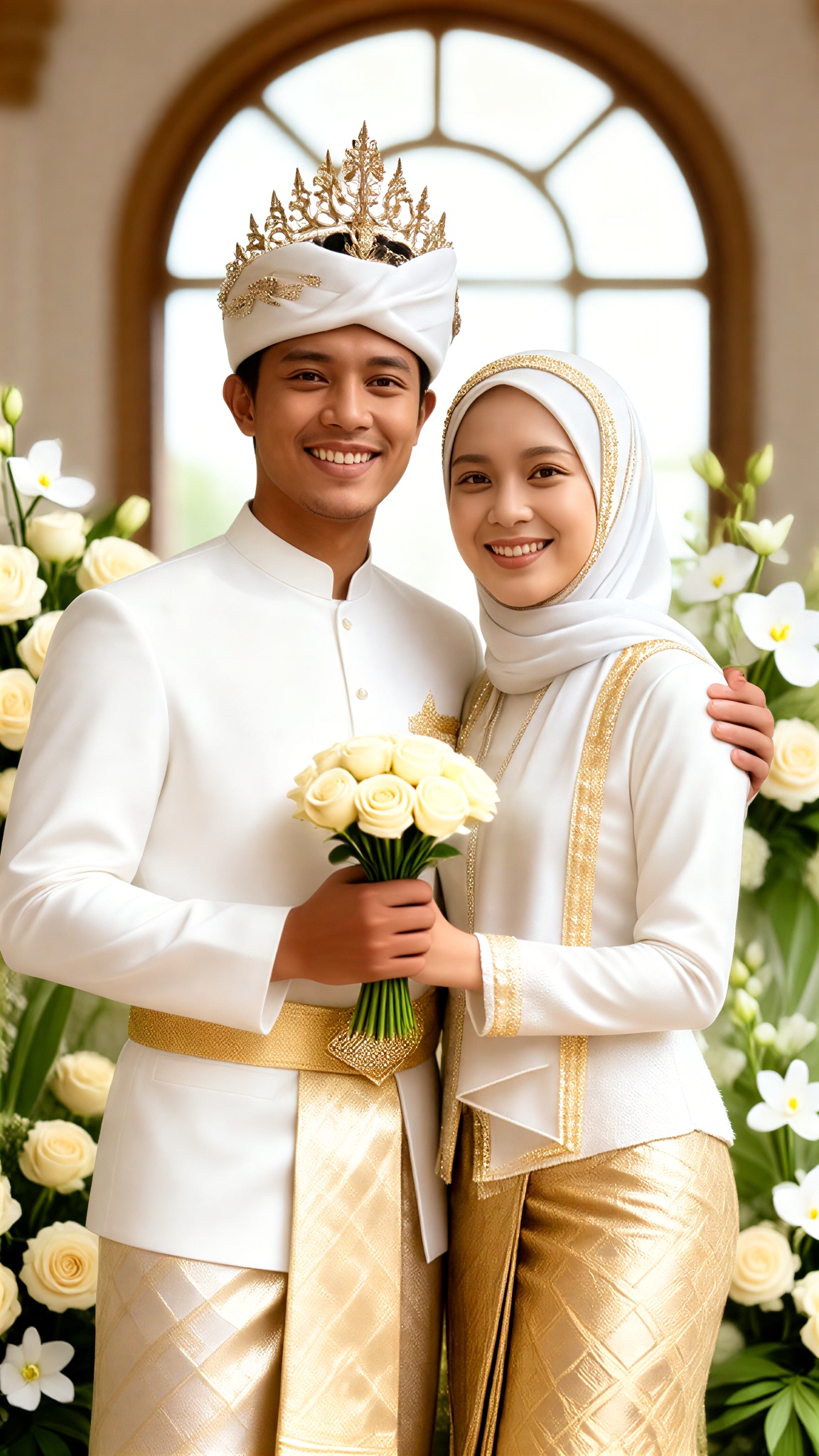 Indonesian Riau Malay Hijab Wedding Couple image