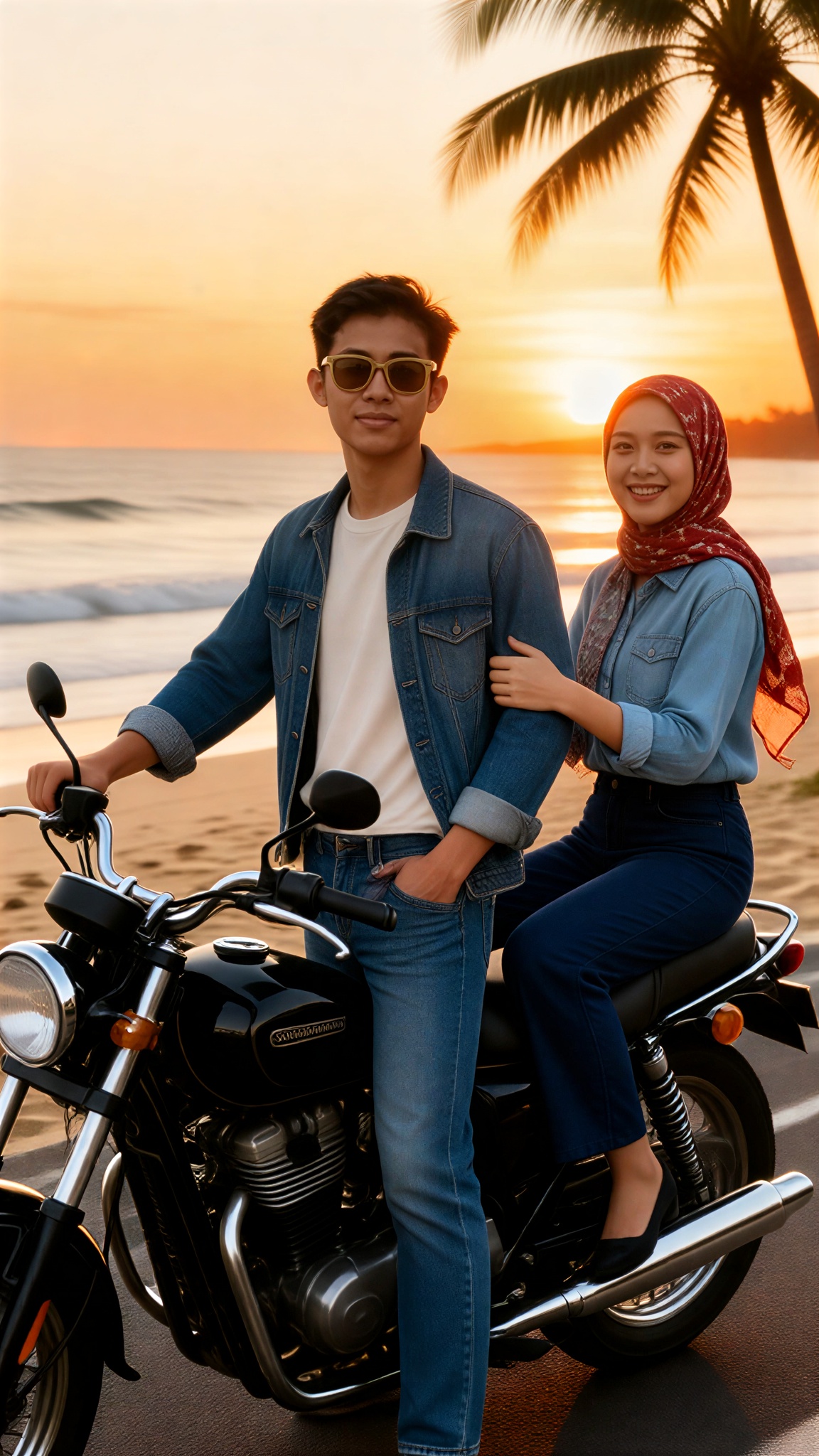 1980s Indonesian Seaside Moped Couple image