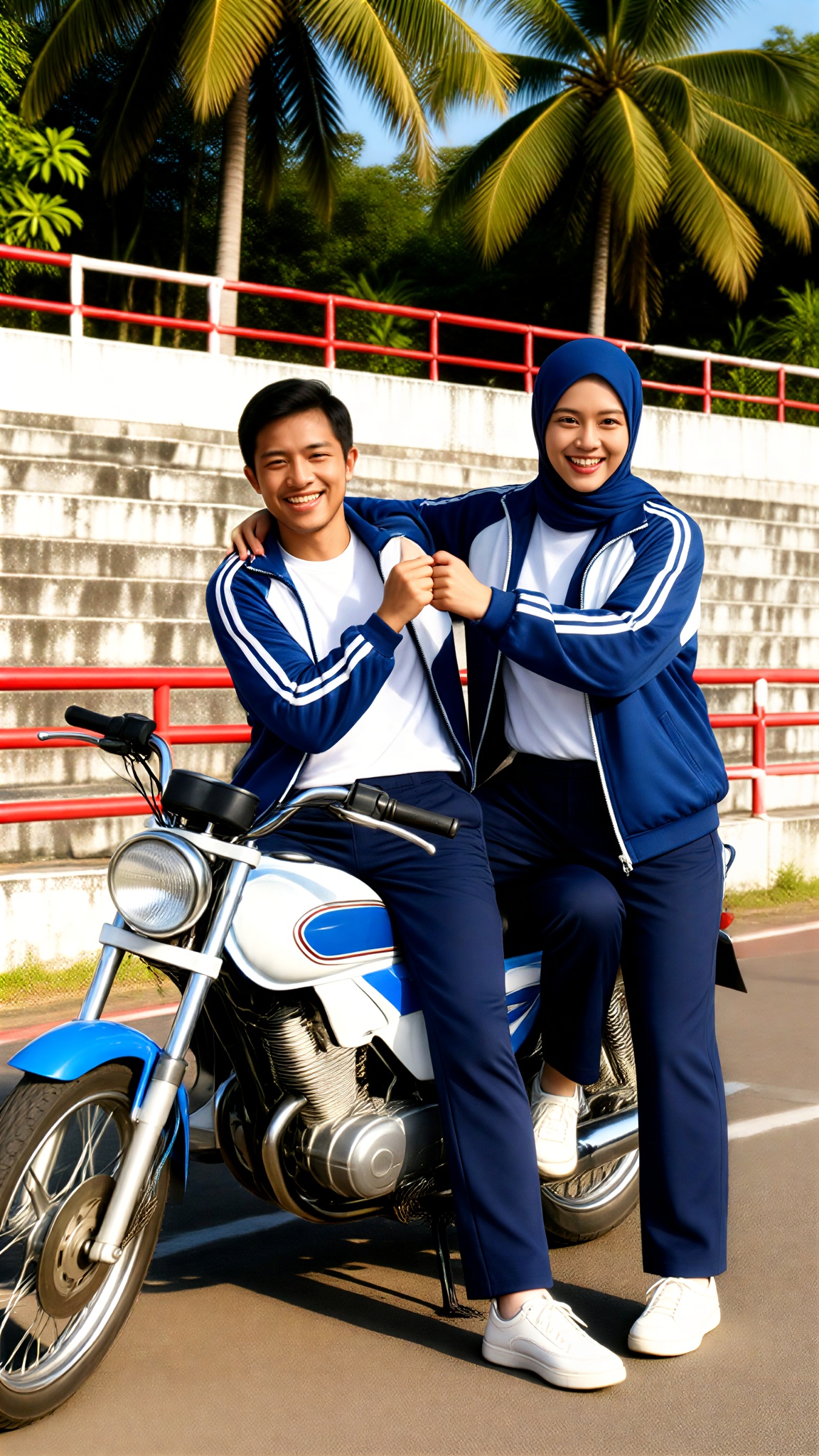  1980s Indonesian Hijab Sportswear Motorcycle Couple image
