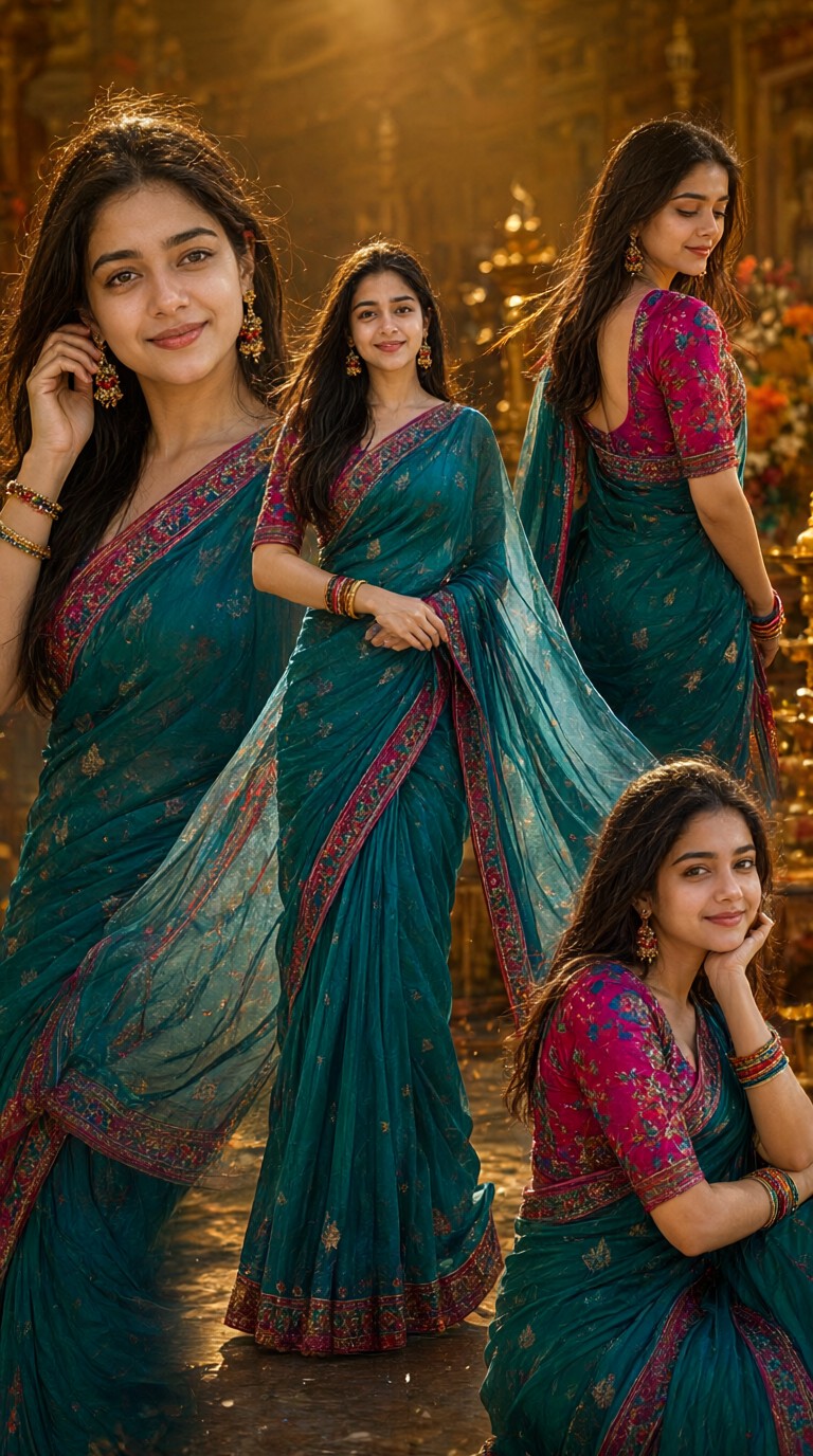 Glowing Photo Shoot in a Tri-Color Sari image