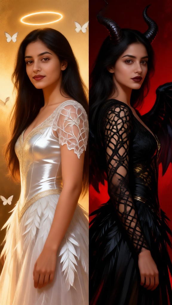 Oil Painting-Style “Angels and Demons” Double-Sided Frame image